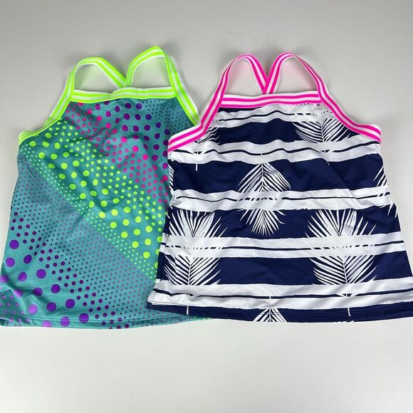 Lands' End Other - Set of 2 Lands' End Multicolor‎ Printed Pullover Beach Tankini Kids Size 12 & 14